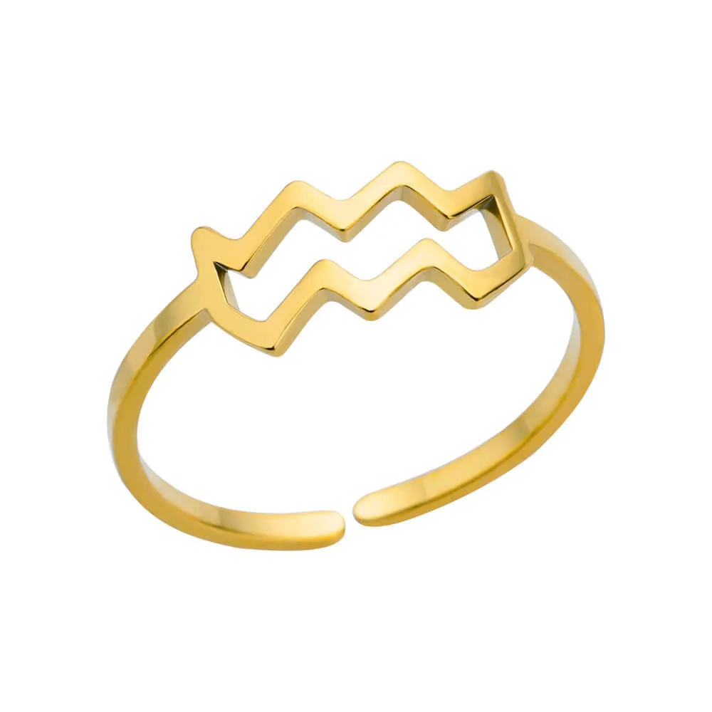 Golden Minimalist Twelve Zodiac Open Ring