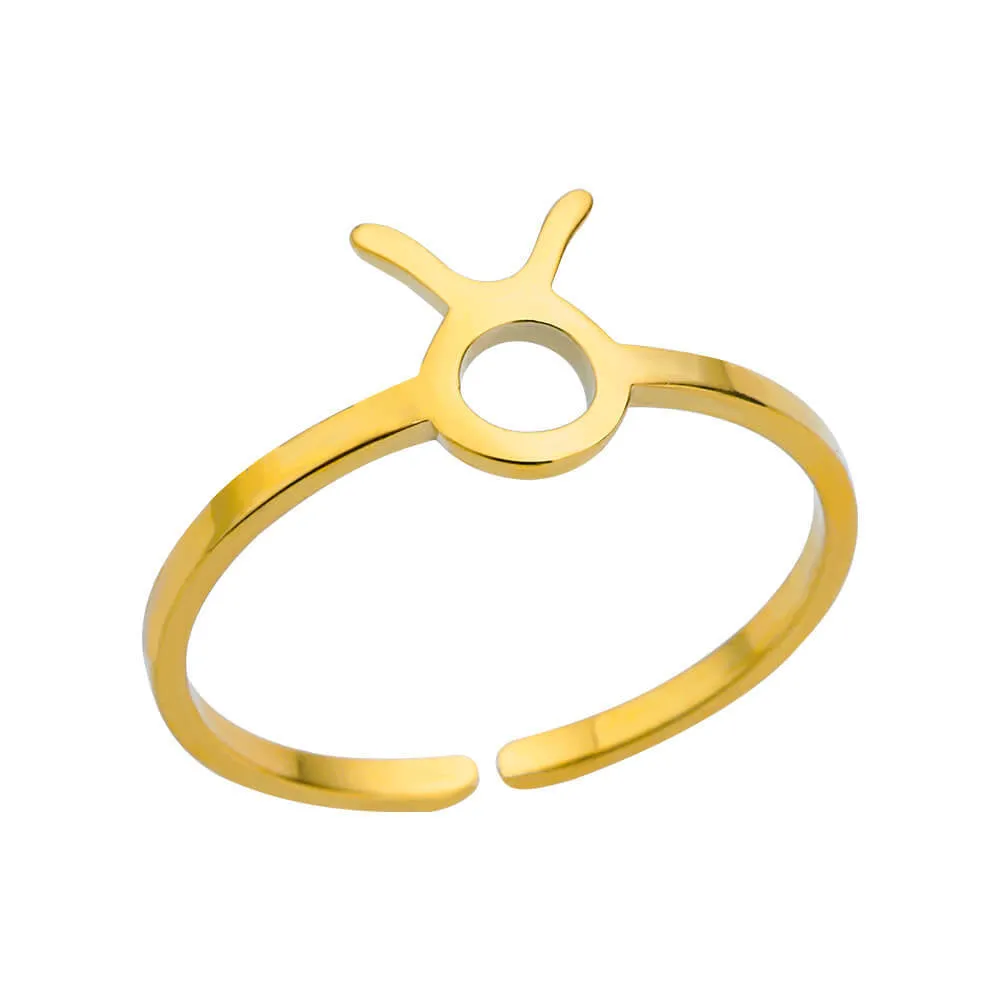 Golden Minimalist Twelve Zodiac Open Ring