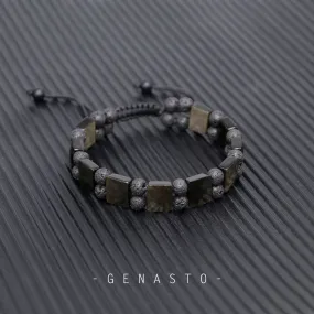 Golden Obsidian & Lava Rock, Square Flat Beads Bracelet