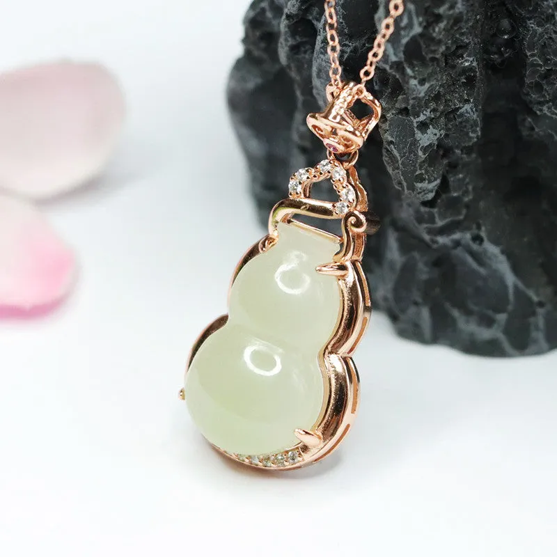 Gourd Jade Necklace with Sterling Silver and Hetian Jade