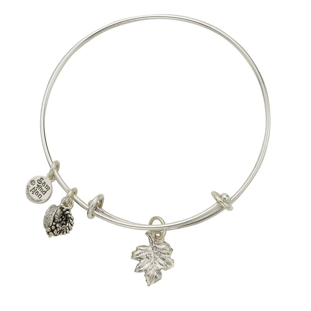 Grape Leaf Basket Charm Bangle Bracelet
