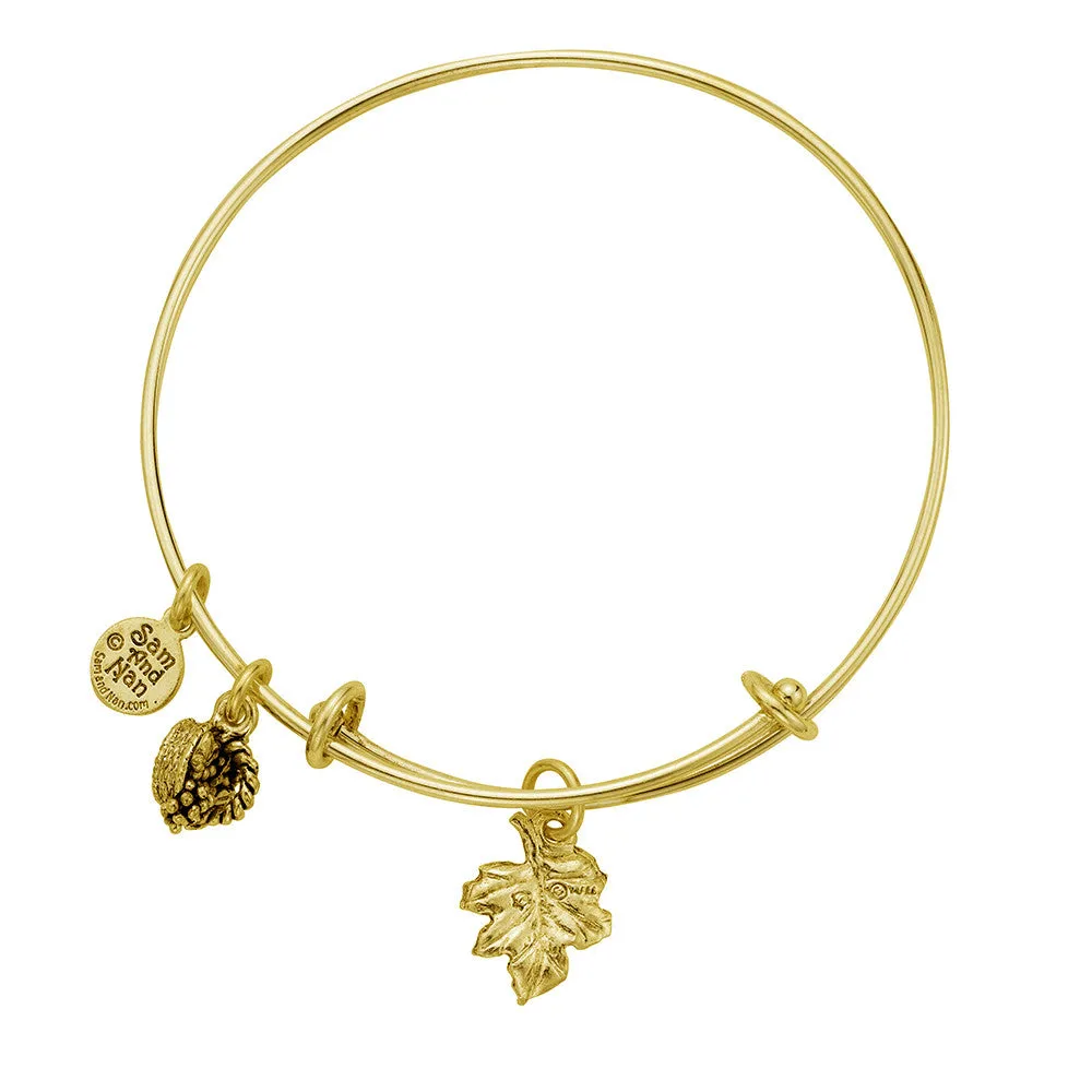 Grape Leaf Basket Charm Bangle Bracelet
