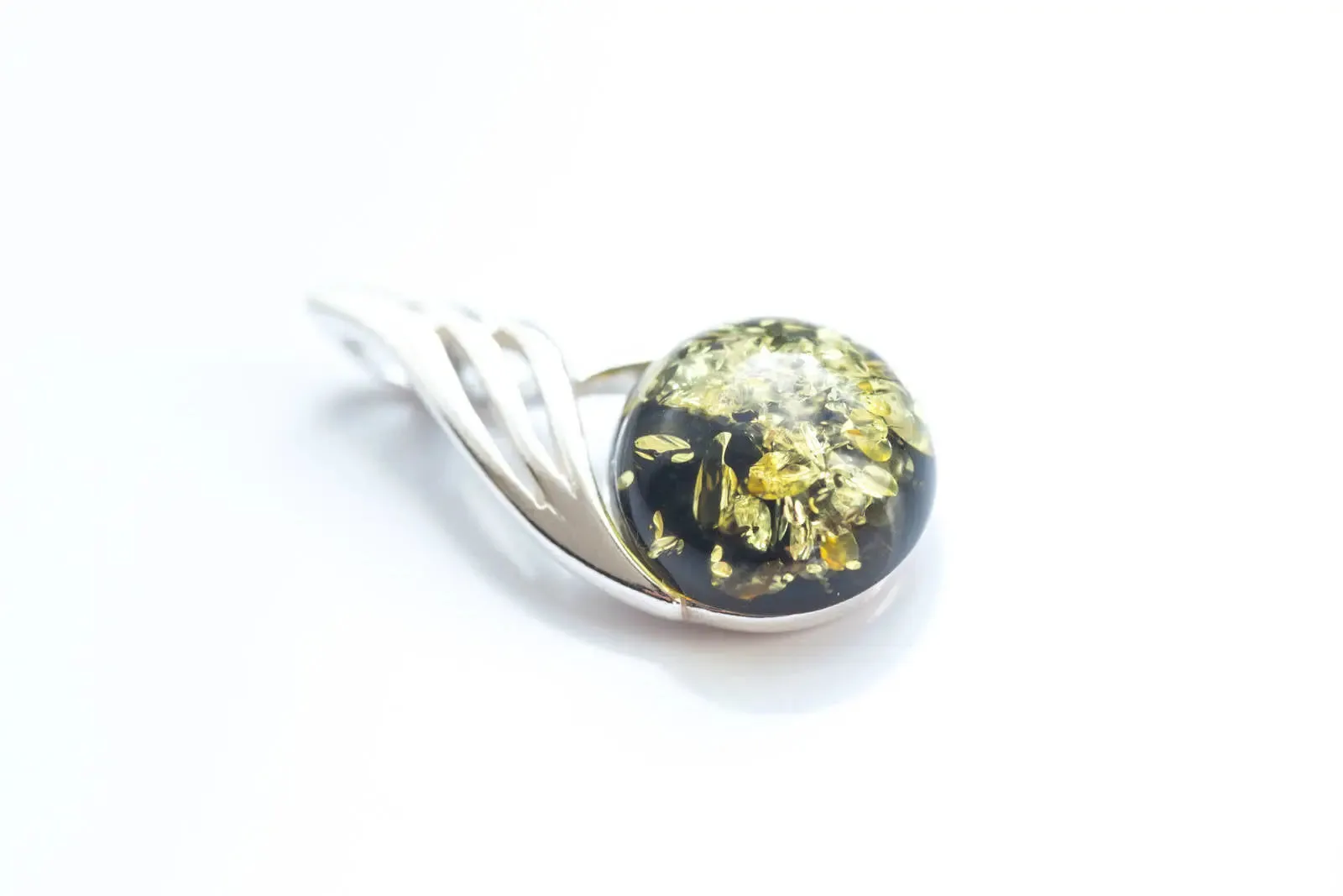 Green Amber Orb Pendant - Elegant Baltic Amber & Sterling Silver Necklace - Modern Design