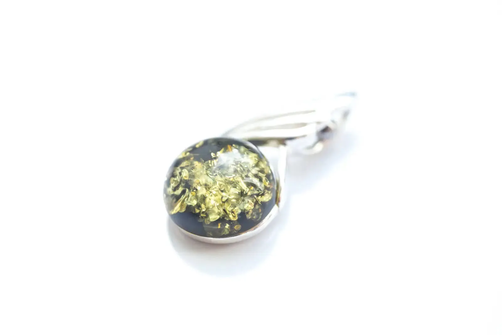Green Amber Orb Pendant - Elegant Baltic Amber & Sterling Silver Necklace - Modern Design