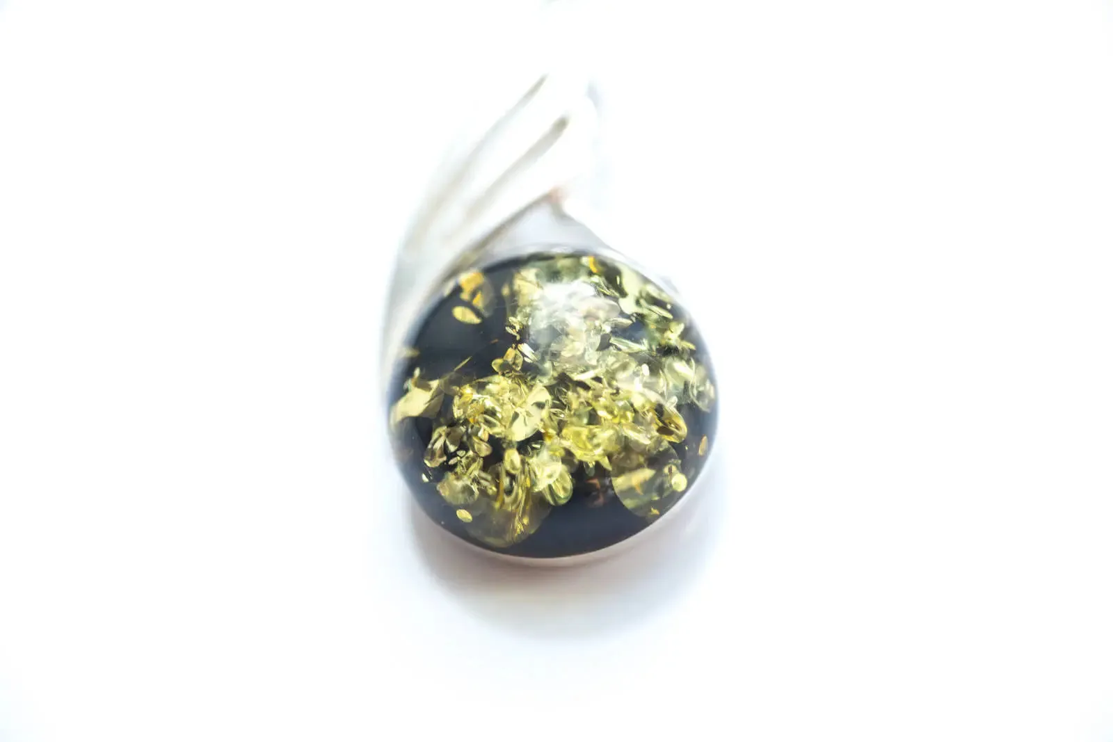 Green Amber Orb Pendant - Elegant Baltic Amber & Sterling Silver Necklace - Modern Design