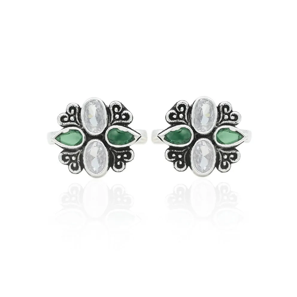 Green Gem Loop Silver Bichhiya