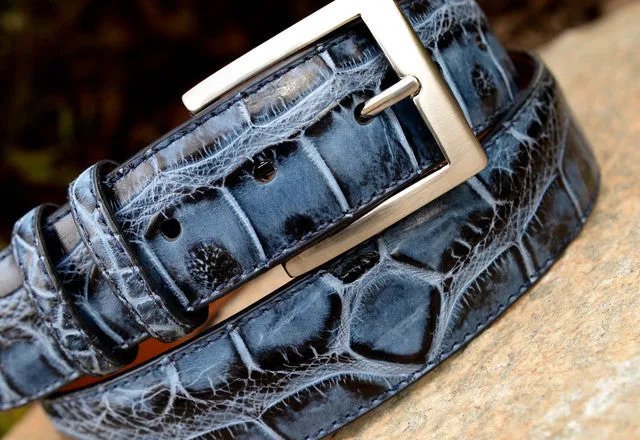 Hand-painted American Alligator Belt: Blackened Blue