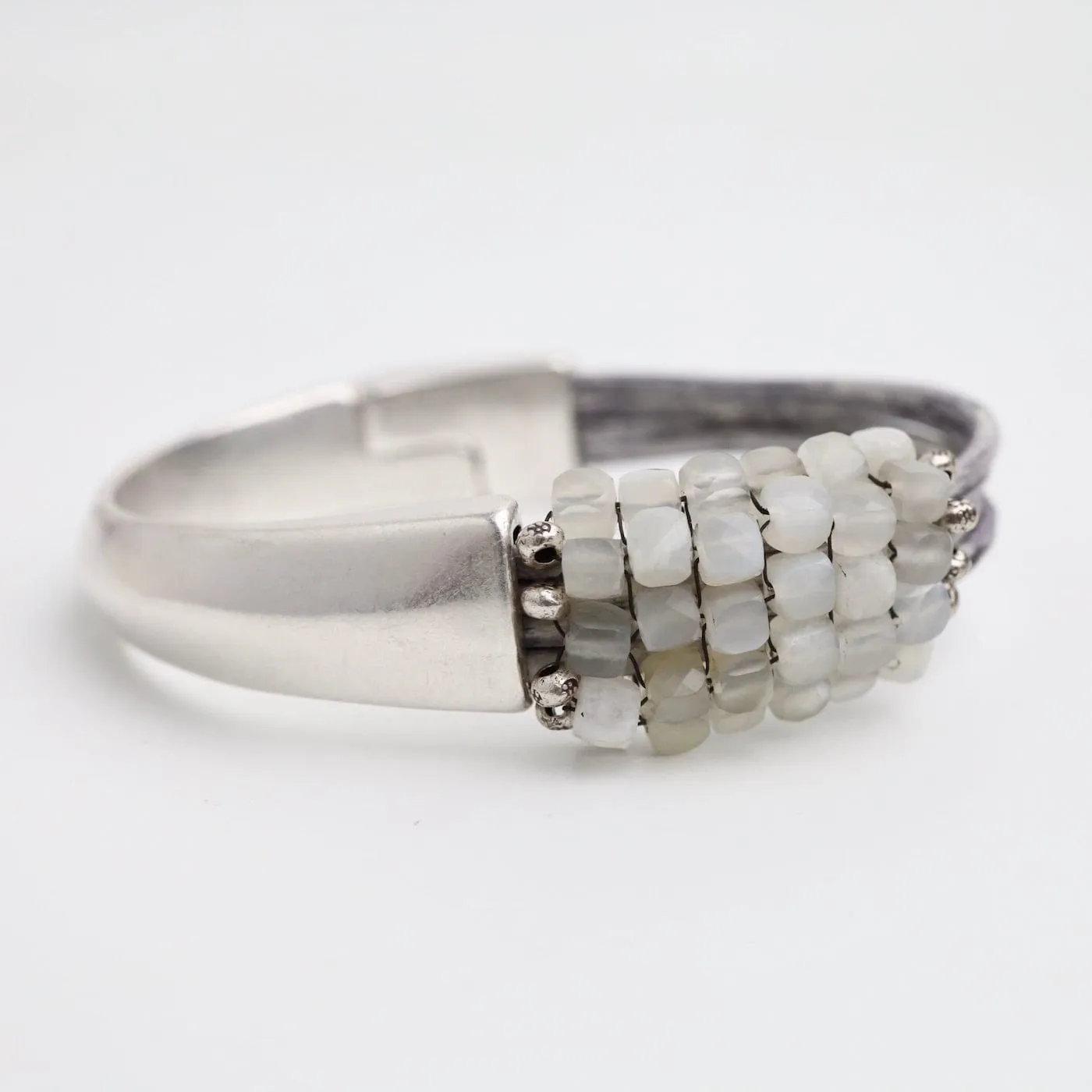 Hand Stitched Moonstone Cubes Half Cuff Bracelet