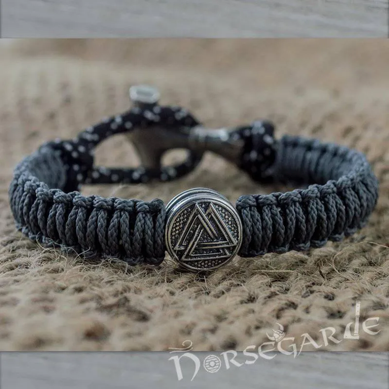 Handcrafted Dusky Paracord Bracelet with Mjölnir and Rune - Sterling Silver
