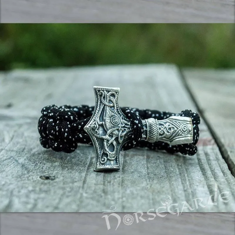 Handcrafted Polka Paracord Bracelet with Large Mjölnir - Sterling Silver