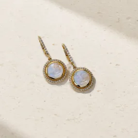Happy Face Moonstone and Diamond Drop Earrings