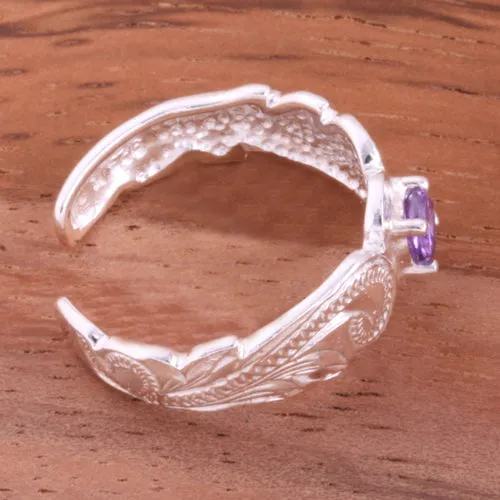Hawaiian Scroll with Purple Round CZ Cut Out Edge Toe Ring
