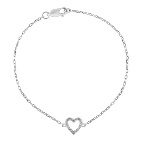 Heart Shaped Bracelet with 0.10ct of Diamonds in Sterling Silver
