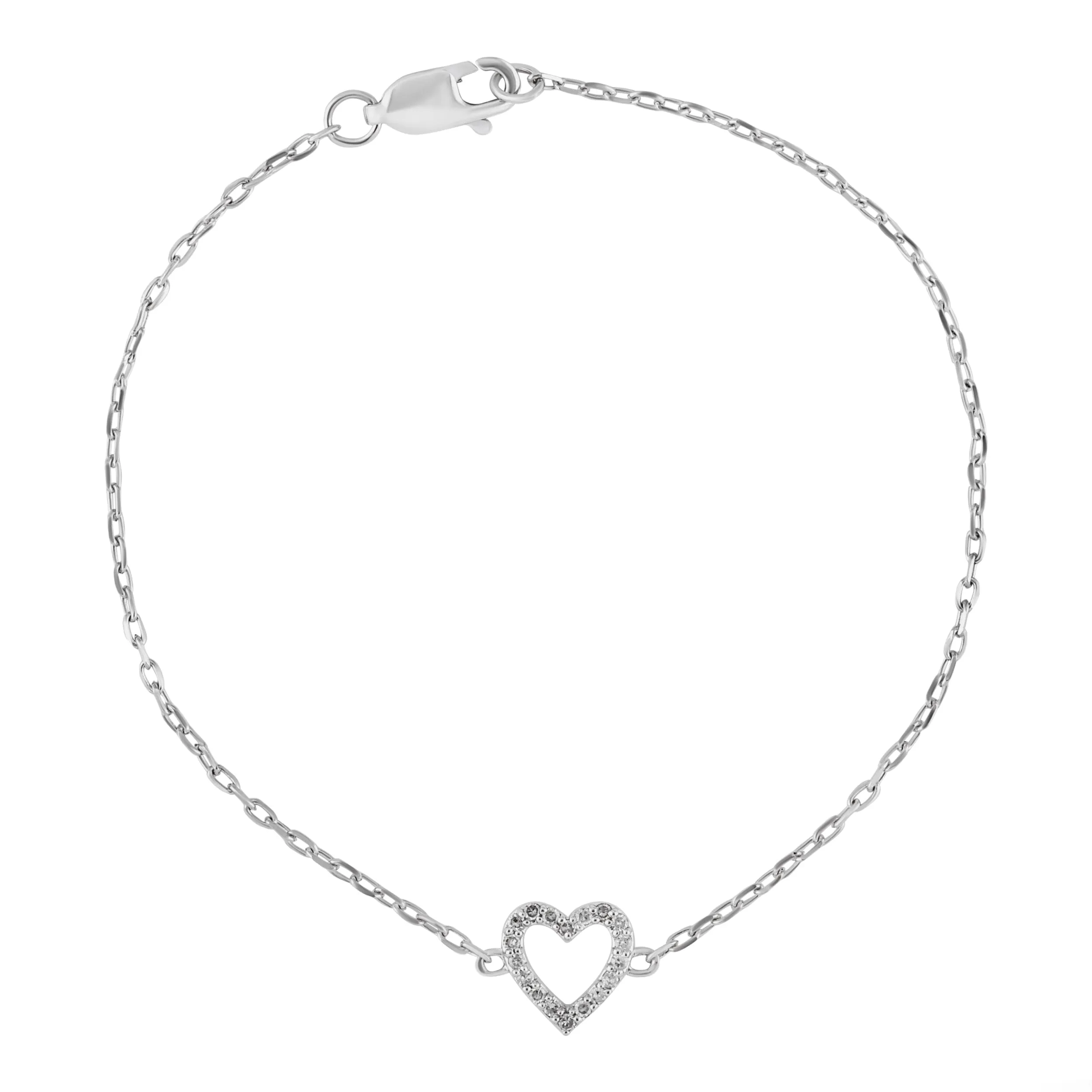 Heart Shaped Bracelet with 0.10ct of Diamonds in Sterling Silver
