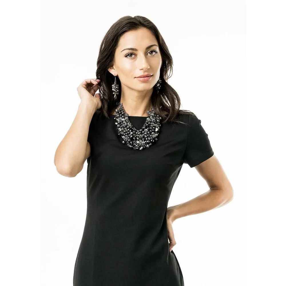 Hematite Rhinestone Statement Necklace - Black / Gunmetal
