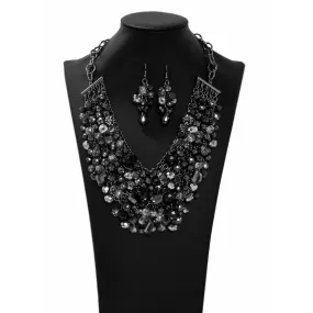 Hematite Rhinestone Statement Necklace - Black / Gunmetal