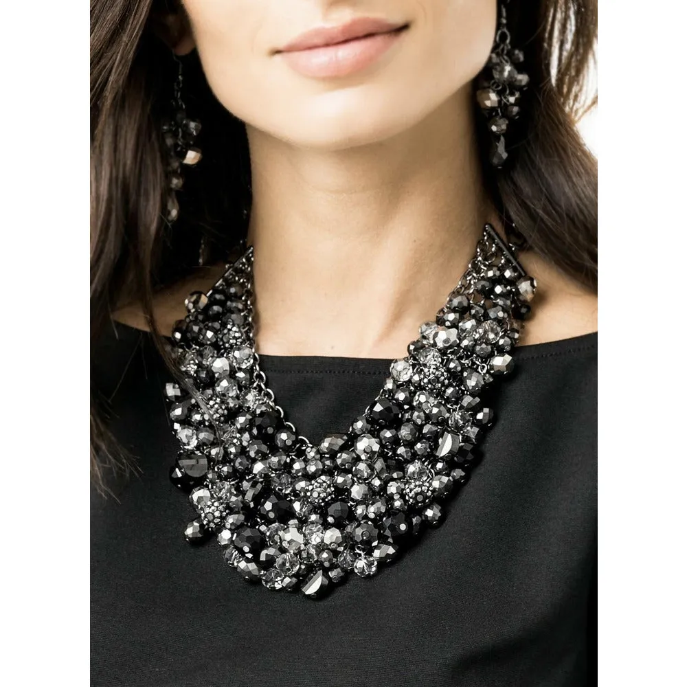 Hematite Rhinestone Statement Necklace - Black / Gunmetal