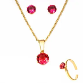 January Garnet Birthstone Stainless Steel Jewelry Set