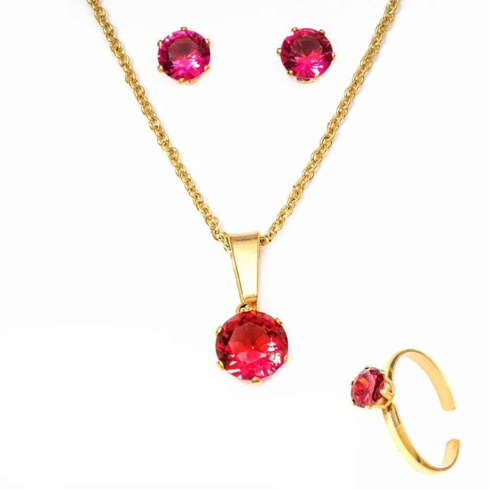 January Garnet Birthstone Stainless Steel Jewelry Set