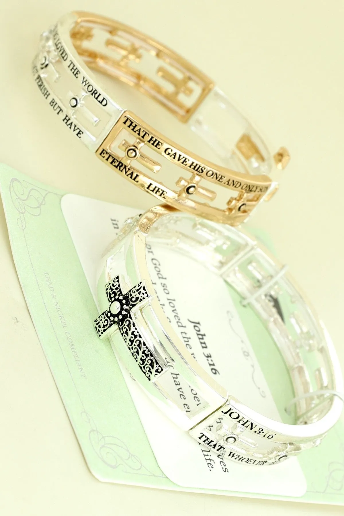JOHN 3:16 Cross Cutout BIBLE VERSE Bangle Bracelet