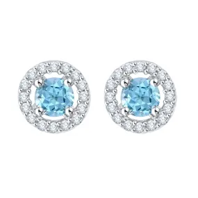 KATARINA 7/8 cttw Diamond and  Blue Topaz Halo Earrings