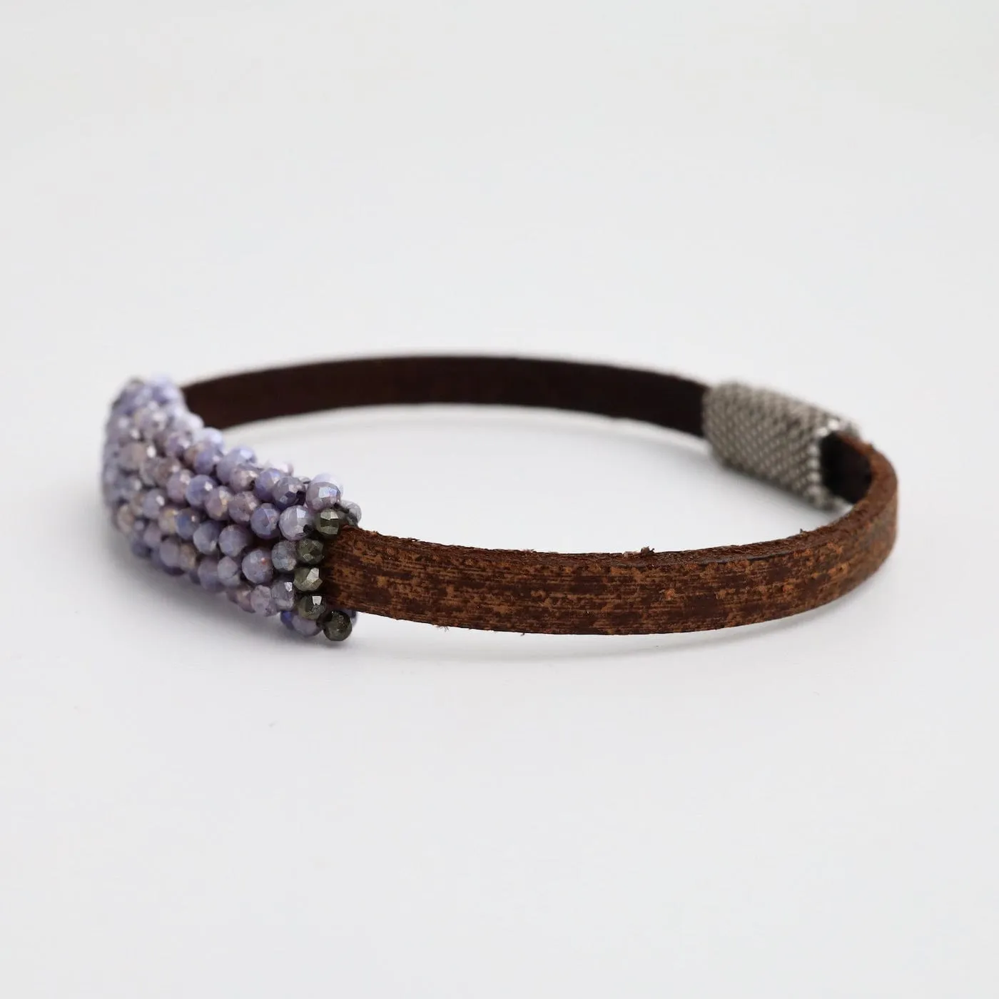 Lavender Coated Moonstones Leather Bracelet