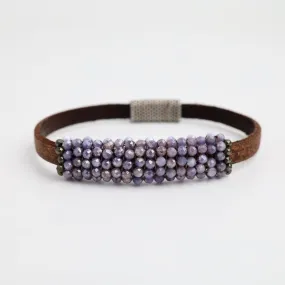 Lavender Coated Moonstones Leather Bracelet