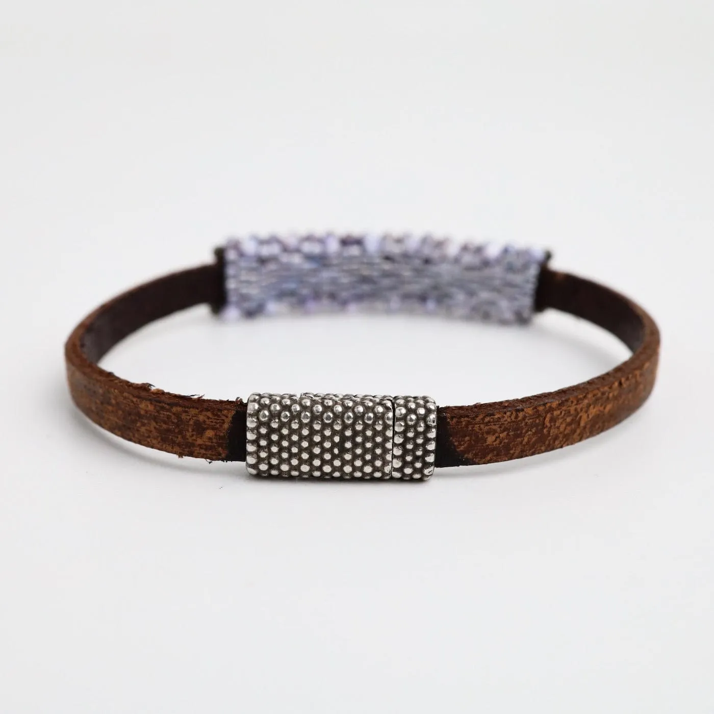 Lavender Coated Moonstones Leather Bracelet