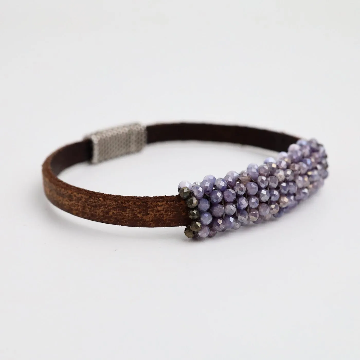 Lavender Coated Moonstones Leather Bracelet