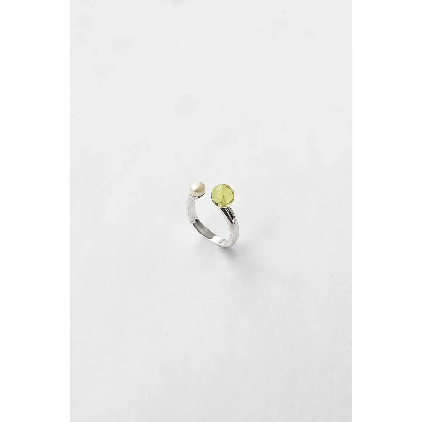 Lemon Quartz Pearl Open Ring