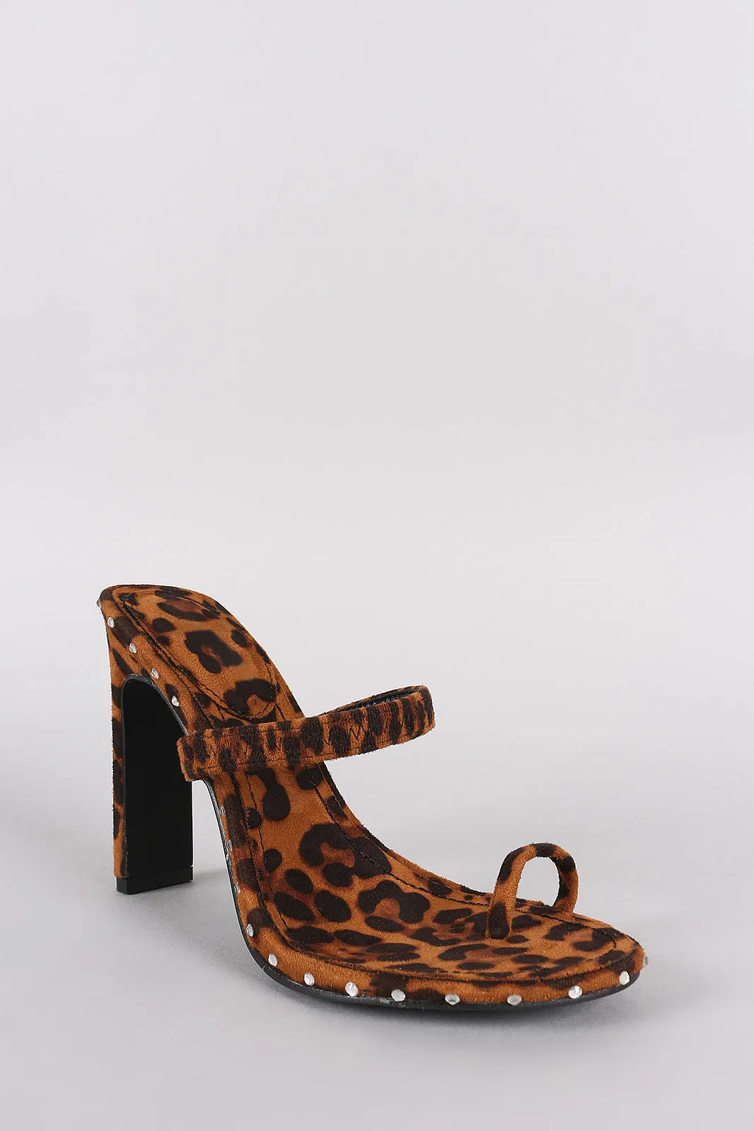 Leopard Print Rhinestone Accent Toe Ring Mule Heel