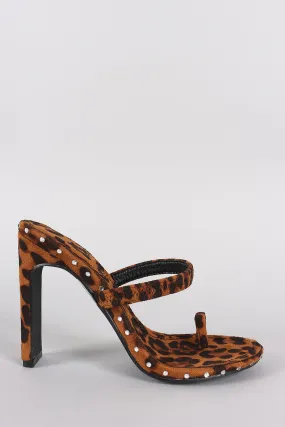 Leopard Print Rhinestone Accent Toe Ring Mule Heel