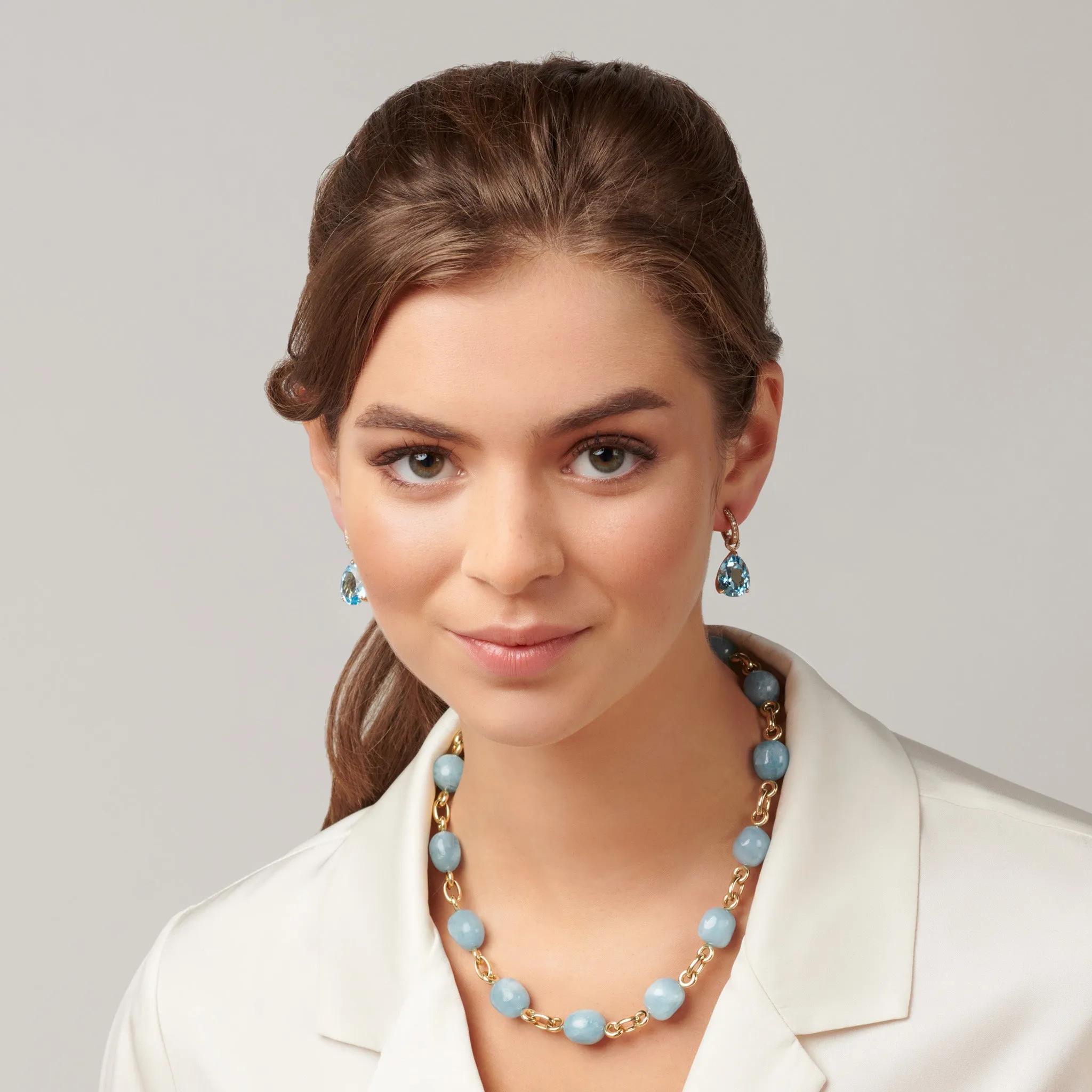 Luiza Earring Drops White Gold - Blue Topaz & Diamond Pavé