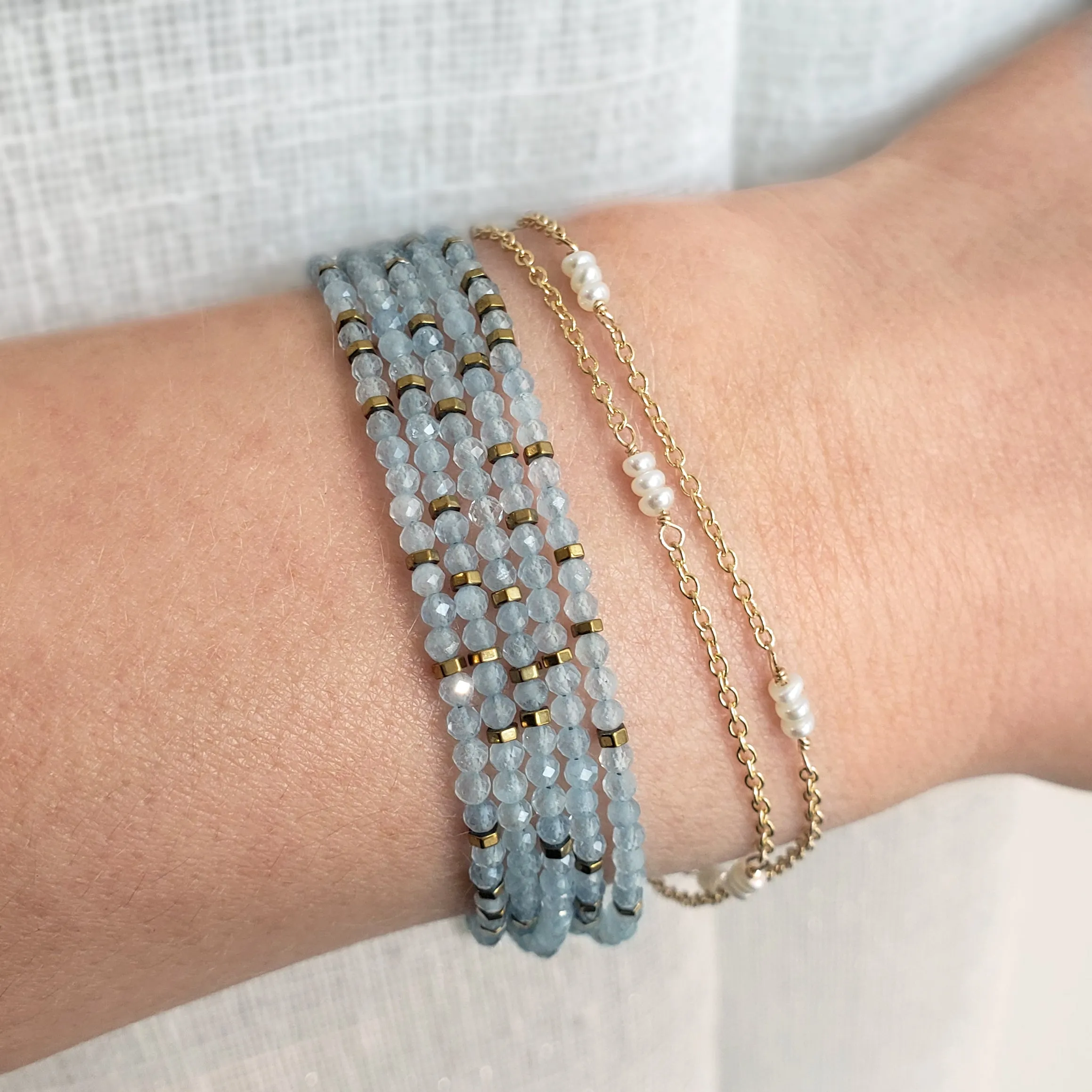 Luna' Double Strand Pearl Station Bracelet