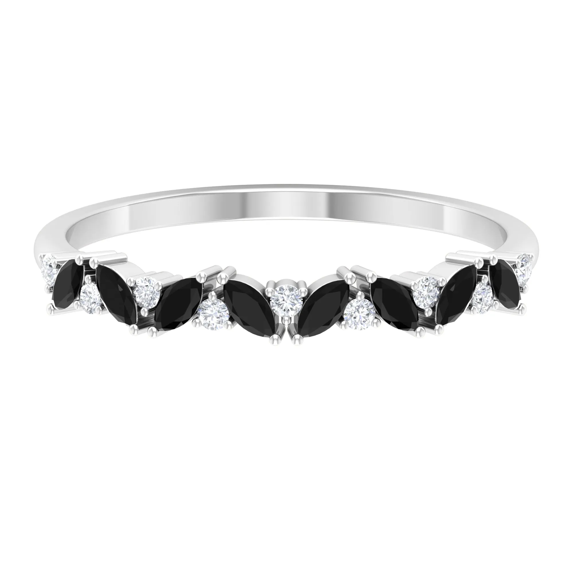 Marquise Created Black Diamond and Diamond Half Eternity Ring