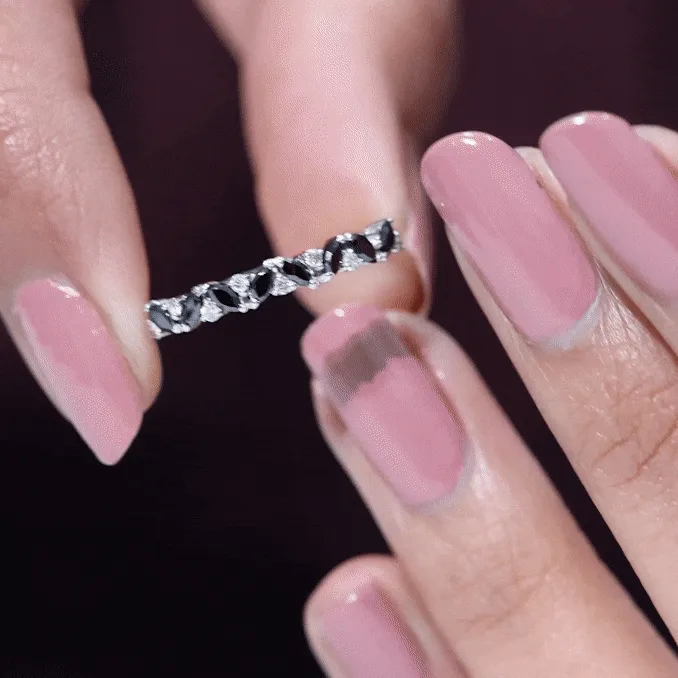 Marquise Created Black Diamond and Diamond Half Eternity Ring