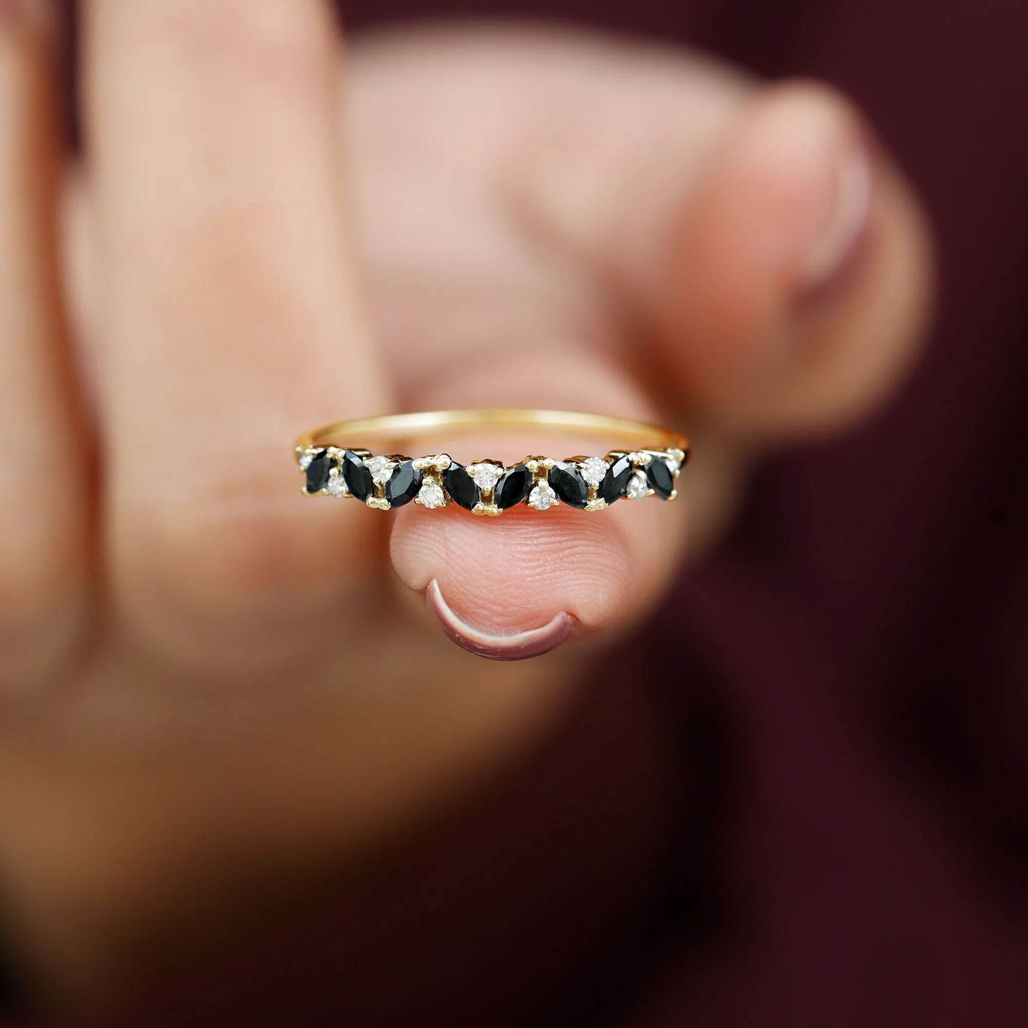 Marquise Created Black Diamond and Diamond Half Eternity Ring