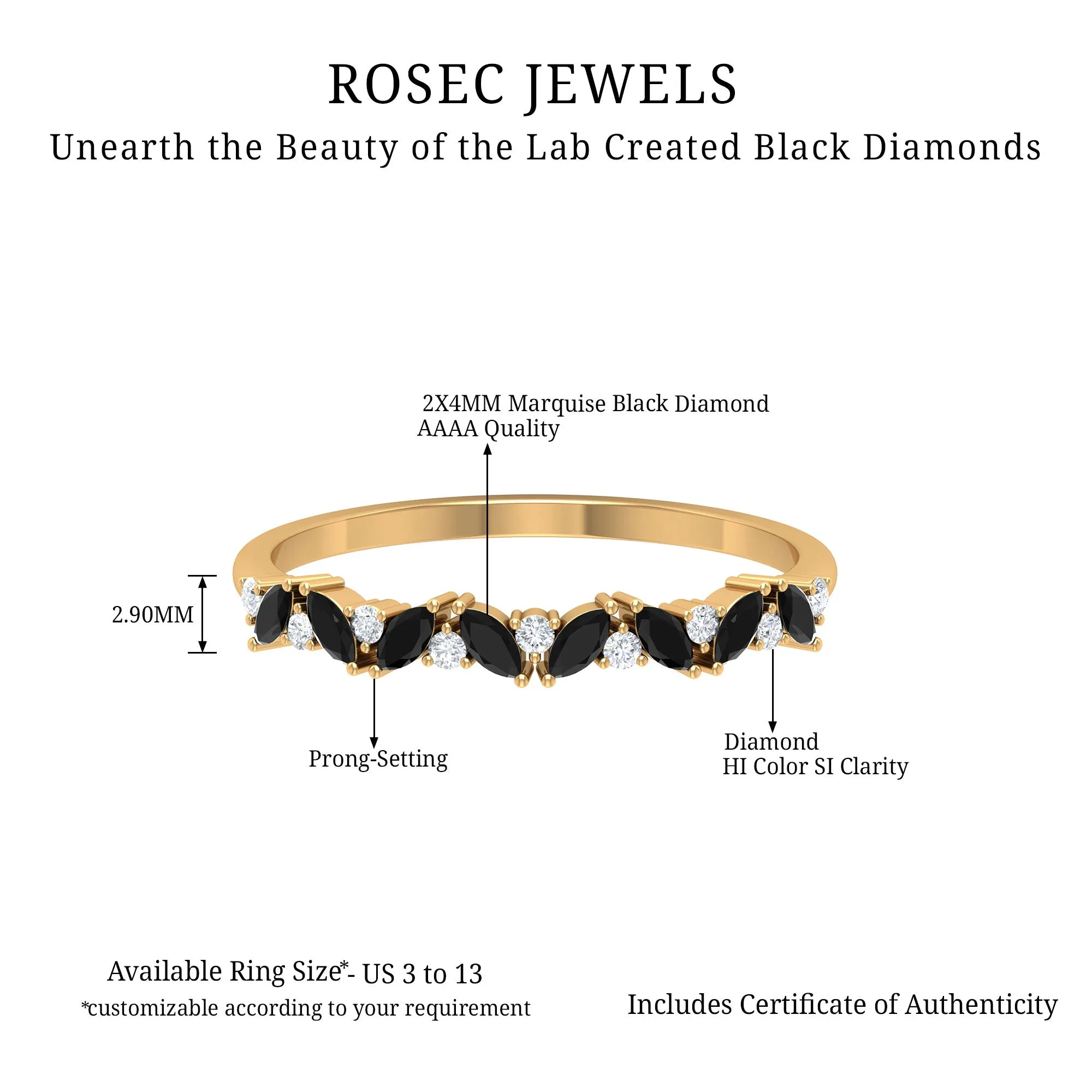 Marquise Created Black Diamond and Diamond Half Eternity Ring
