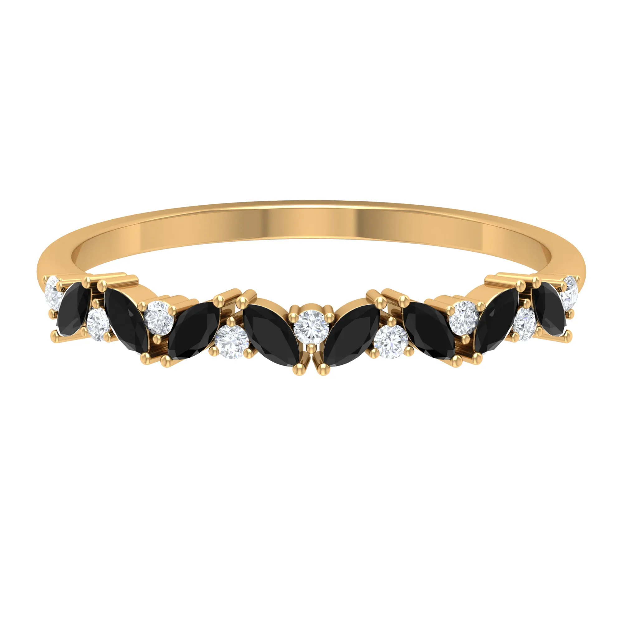 Marquise Created Black Diamond and Diamond Half Eternity Ring