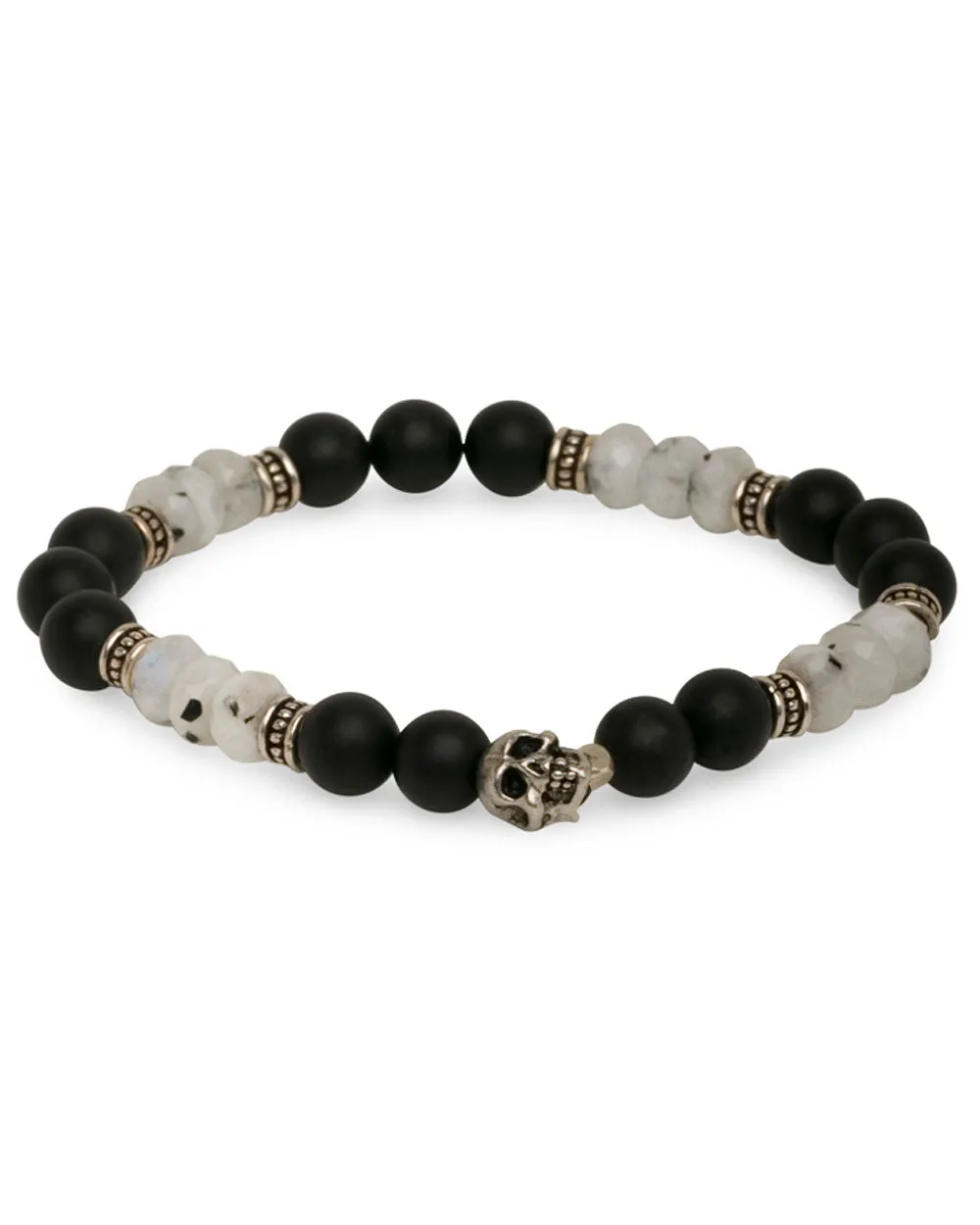 Matte Onyx and Rutilated Moonstone Beaded Bracelet
