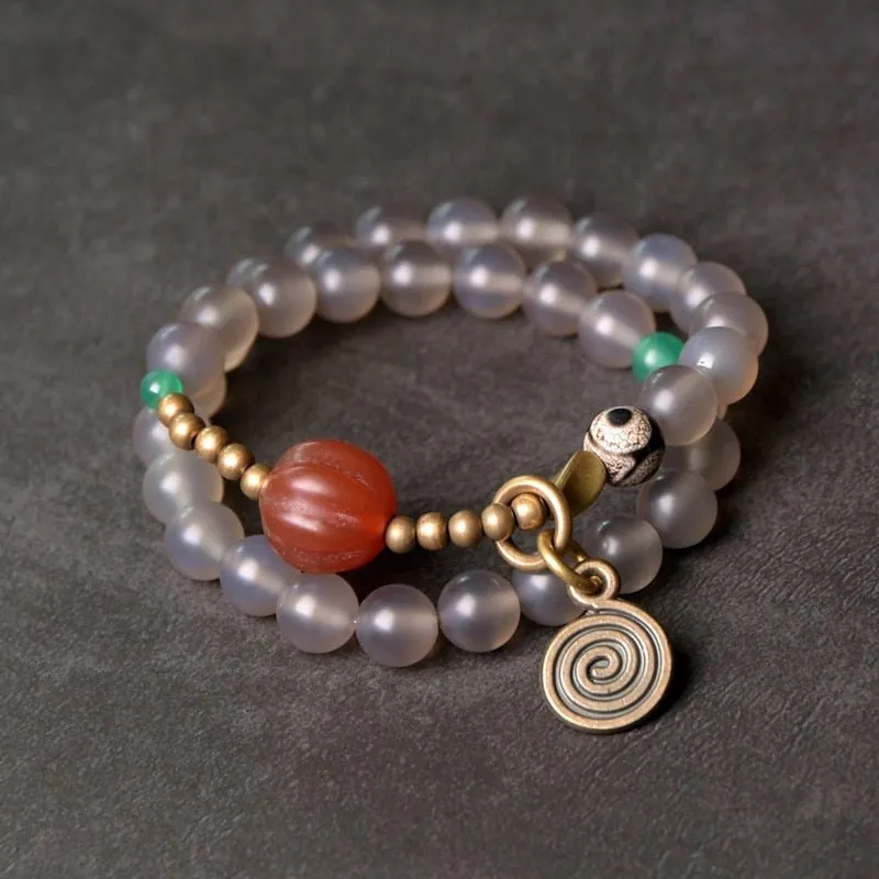 Matte Polished Onyx & Agate Beaded Bracelet - 2 Colors