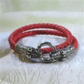 Men Braided Terracotta Leather Bracelet with Alligator Clap