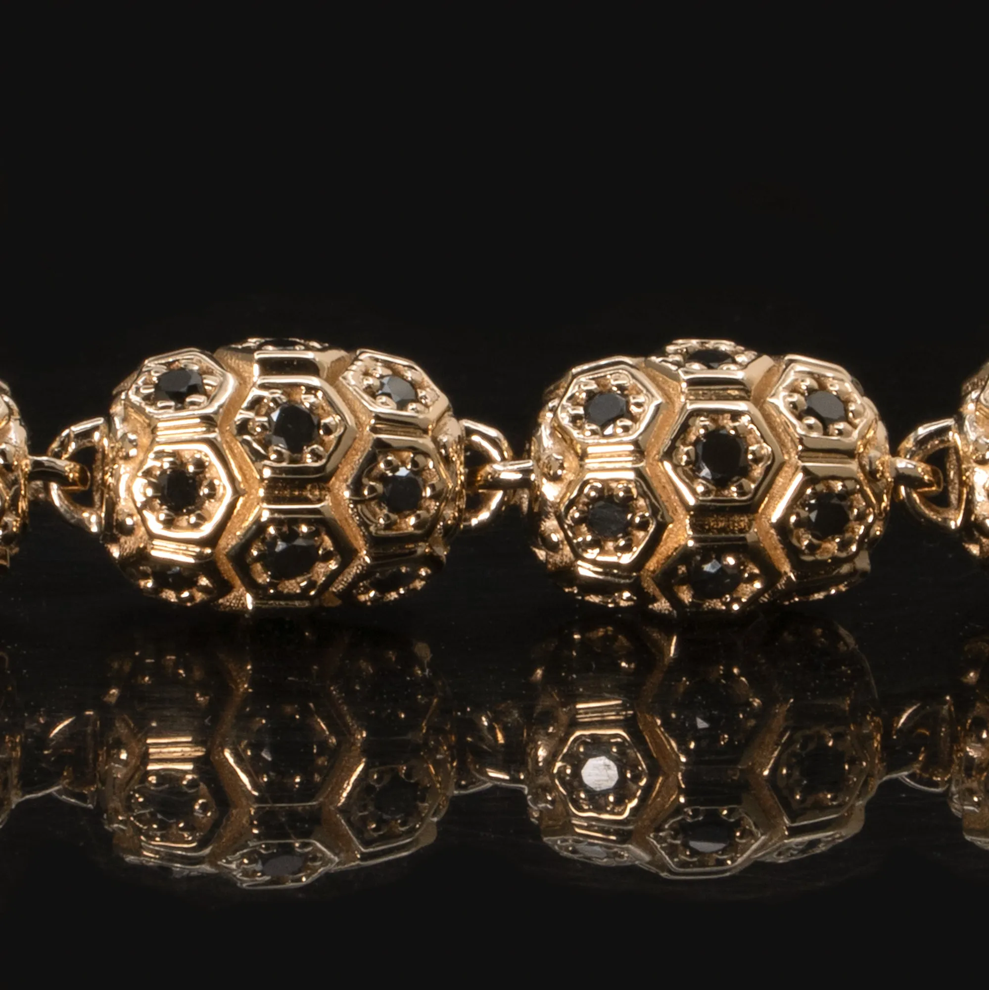 Men's Black Diamond Beaded Honeycomb Bracelet In Gold