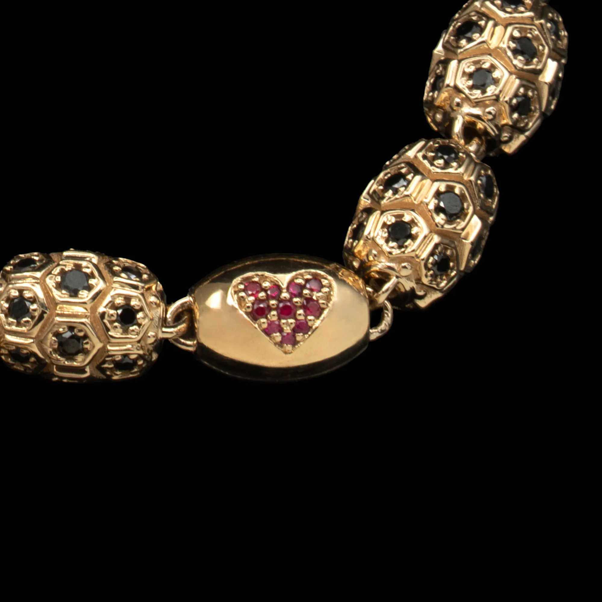 Men's Black Diamond Beaded Honeycomb Bracelet In Gold
