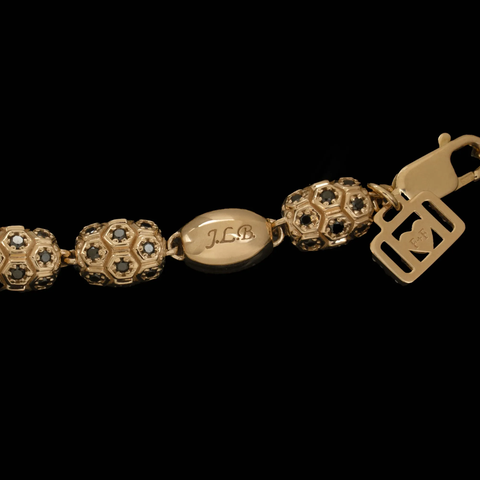 Men's Black Diamond Beaded Honeycomb Bracelet In Gold