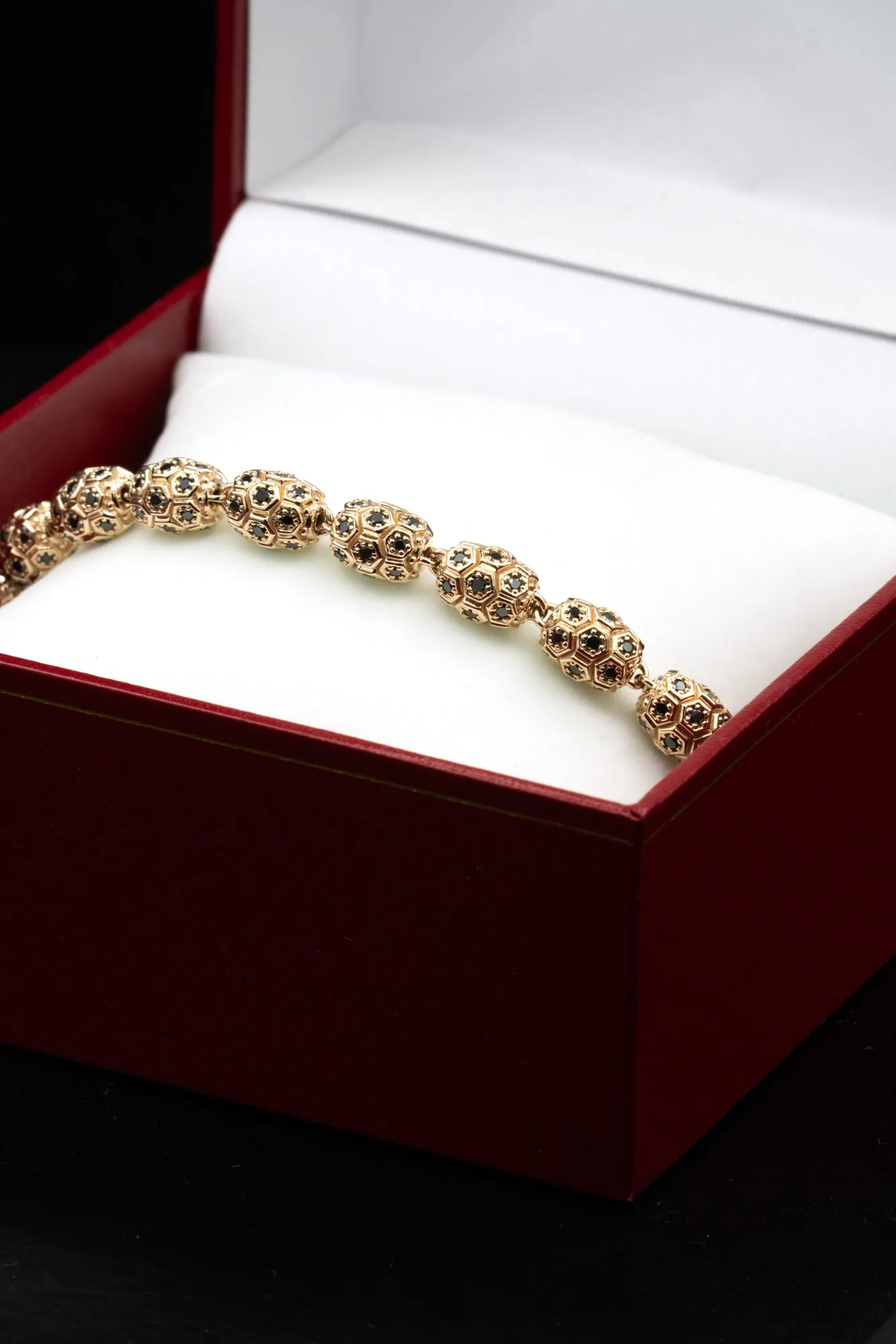 Men's Black Diamond Beaded Honeycomb Bracelet In Gold