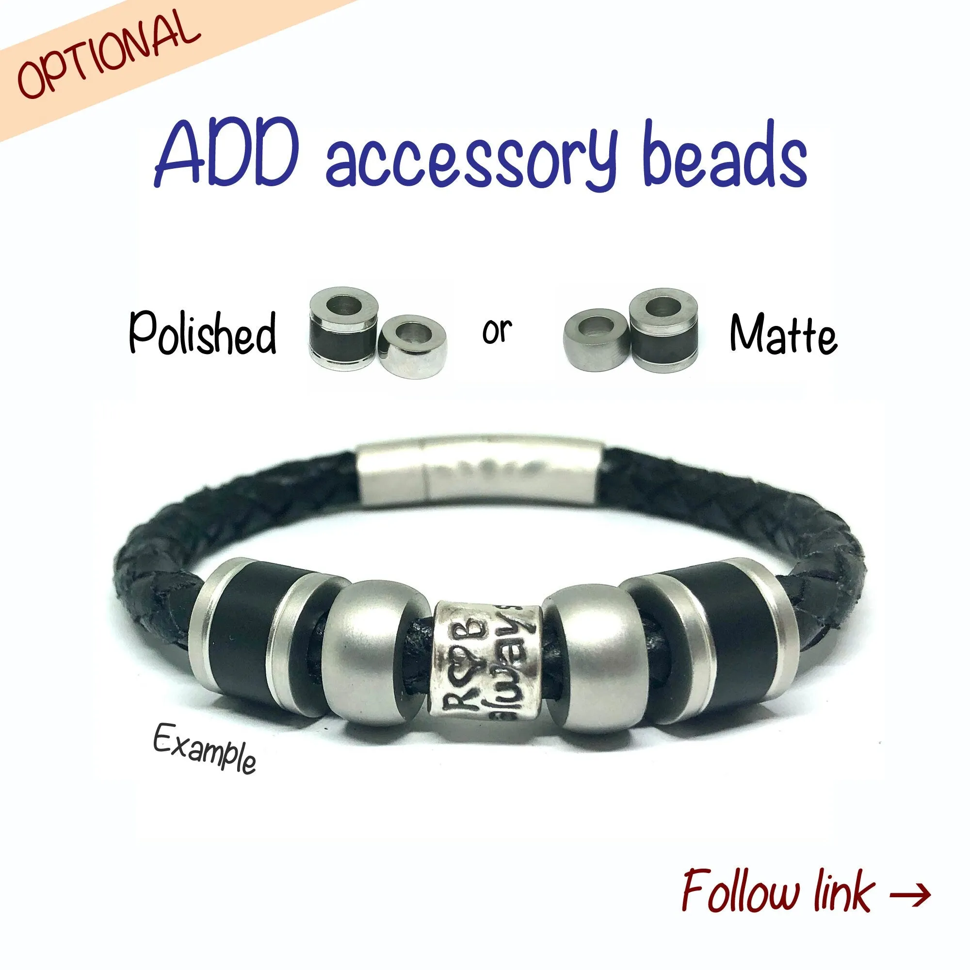 Men's Personalised Black Leather Wrap Bracelet
