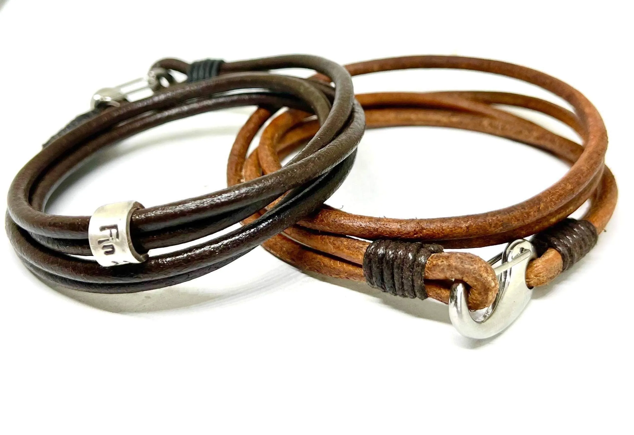 Men's Personalised Black Leather Wrap Bracelet