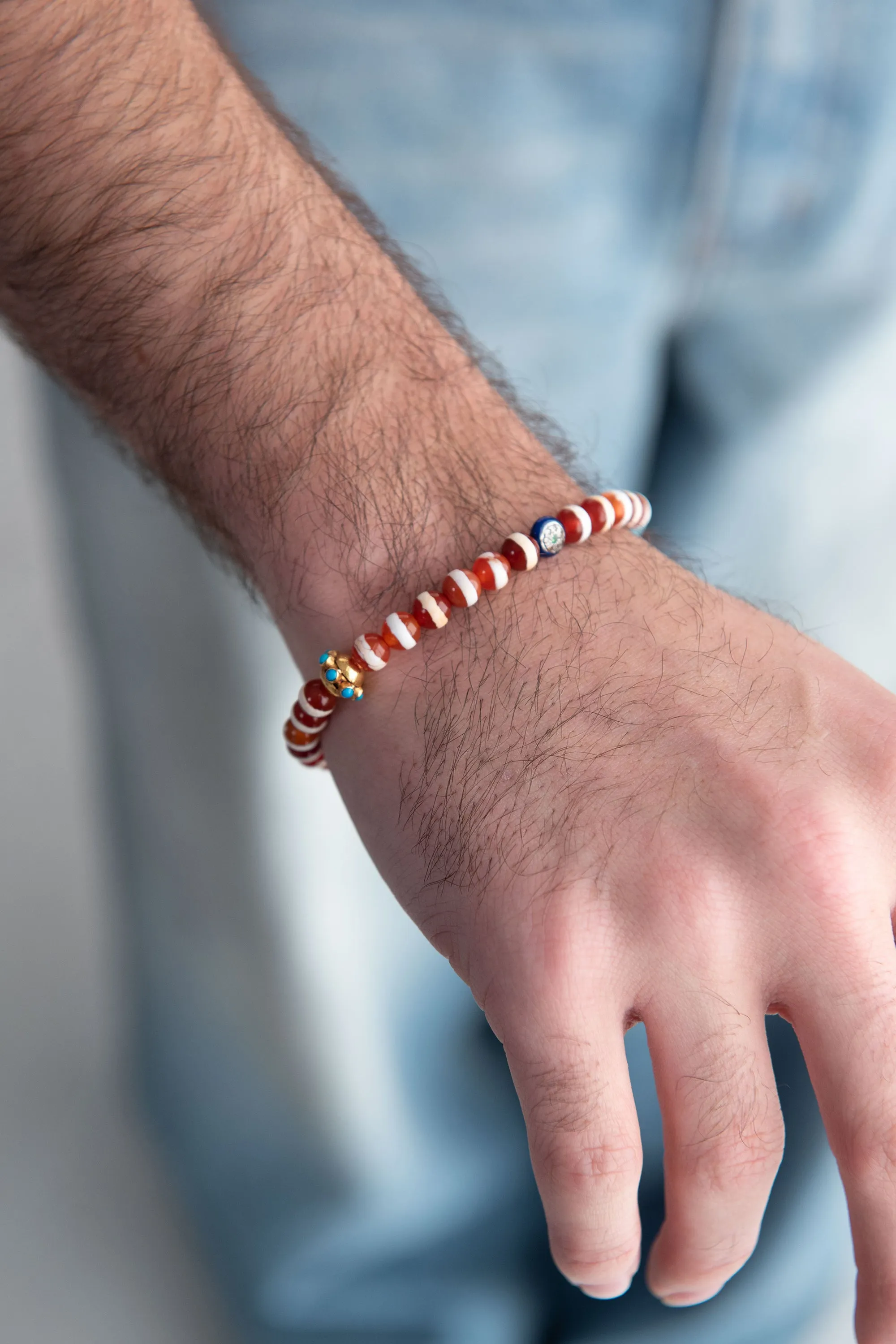 Mens Stripe Bracelet, Brown Agate