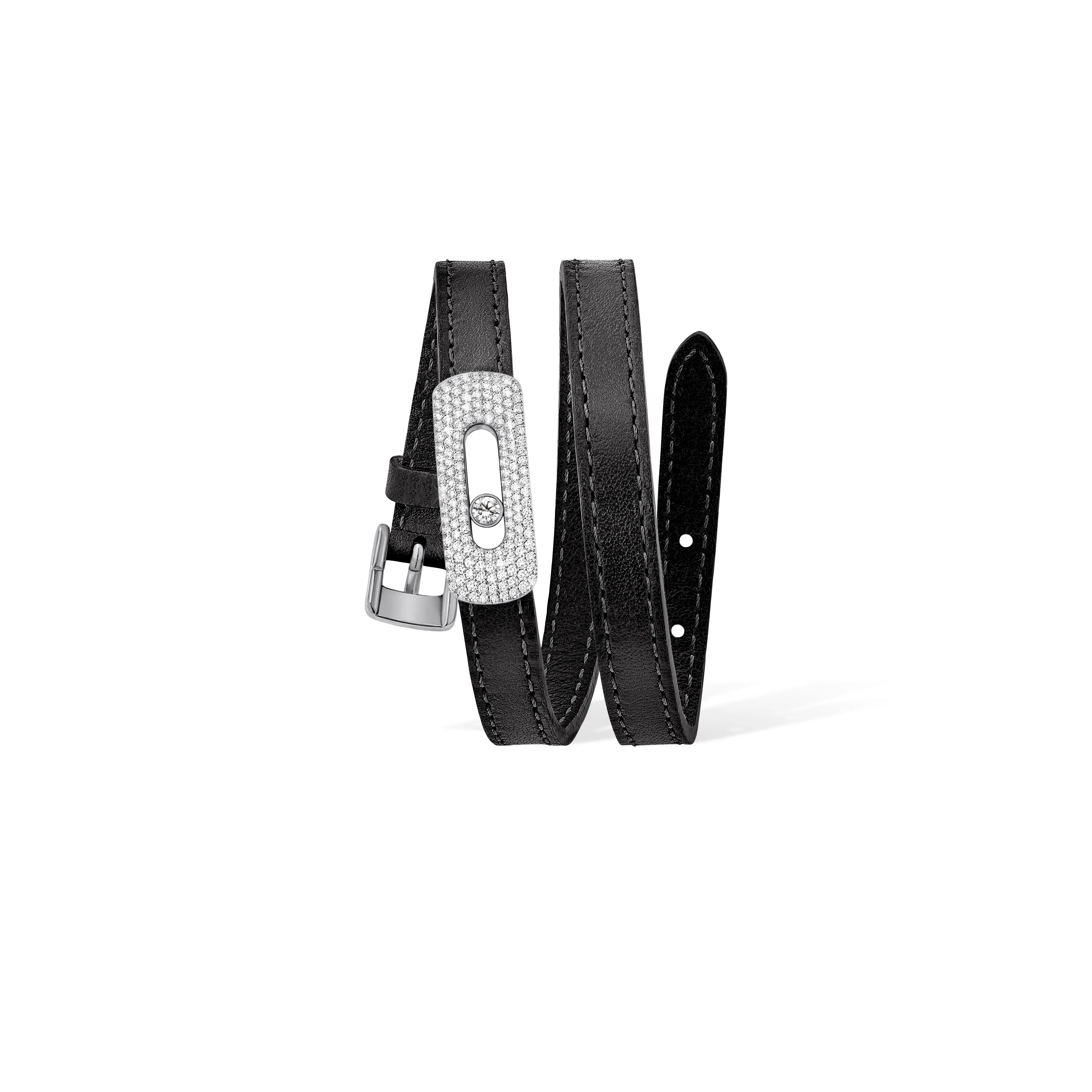 MESSIKA, MY MOVE LEATHER BRACELET, BLACK, WHITE GOLD PAVÉ